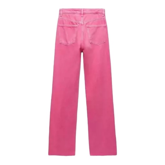 ZARA Bright Pink High Rise Wide Leg Jeans Size 2 NEW Barbie Core - Picture 11 of 13
